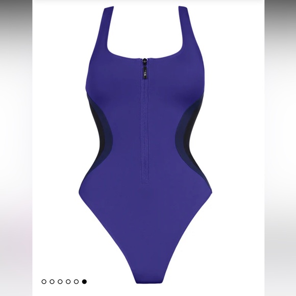 TA3 Scoopy Seamed Zip Sculpting One Piece NWT XS Extra Long Contour Blue Black - Picture 8 of 9